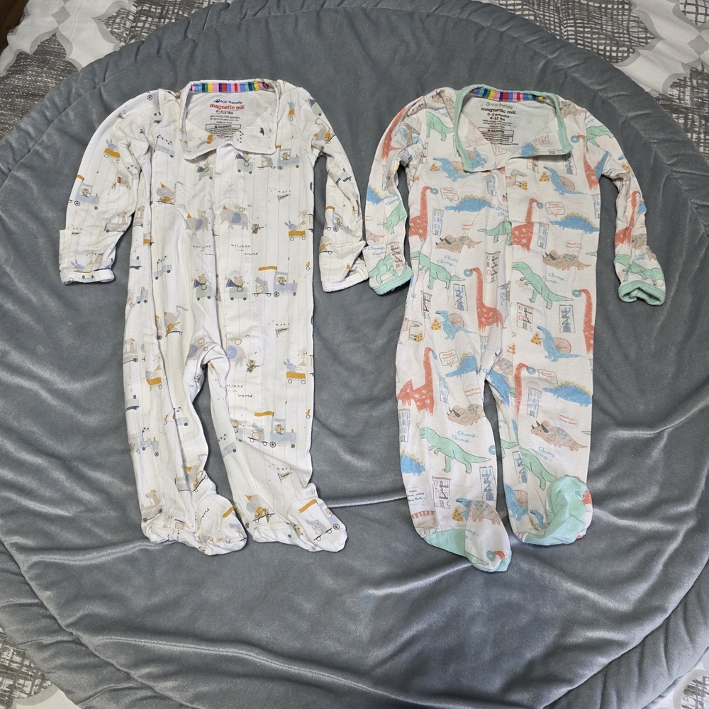Magnetic Me Baby Footed Pajamas - Dinosaur & Animal Prints, White Base